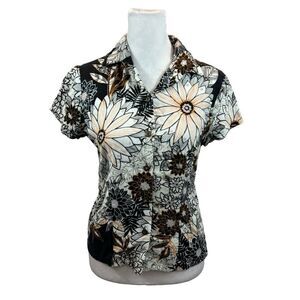 Ladies Vintage Hawaiian Iolani Brand Floral Short Sleeve Button‎ Down Shirt XS